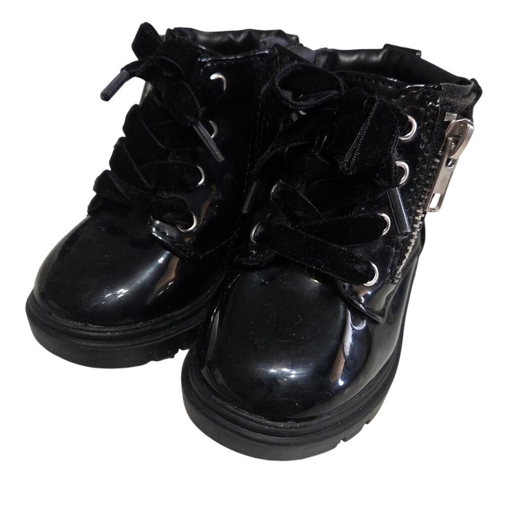 Black Lace Up Combat Boots w/ Side Zip - Wonder Nation - Toddler 4